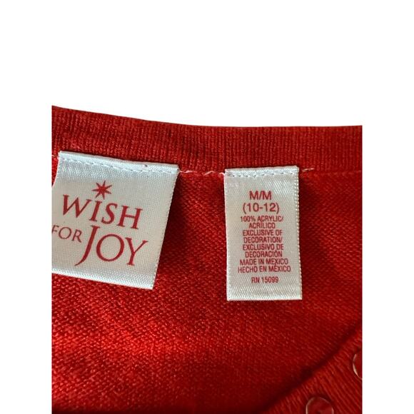 Medium Wish For Joy Holiday Sweater Red Snowman Christmas Winter Cardigan - Picture 2 of 9